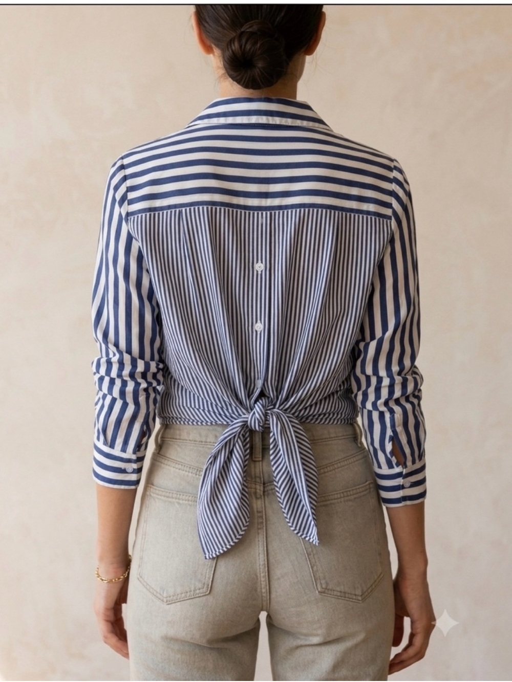 Jane + Delancey Navy White Striped Button Down Shirt Blouse Size M